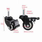 4Pcs 1.5 Inch Heavy Duty Caster Wheels Swivel Casters with Brake and M8 Threaded Stem, Loading 50kg/110lbs Black Rubber - Side View