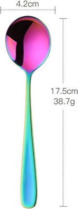 7-Inch Soup Spoons,  6 Pieces Bouillon Spoon,18/10 Stainless Steel Finished Table Dinner Spoons Set of 6 (Rainbow) - Front View