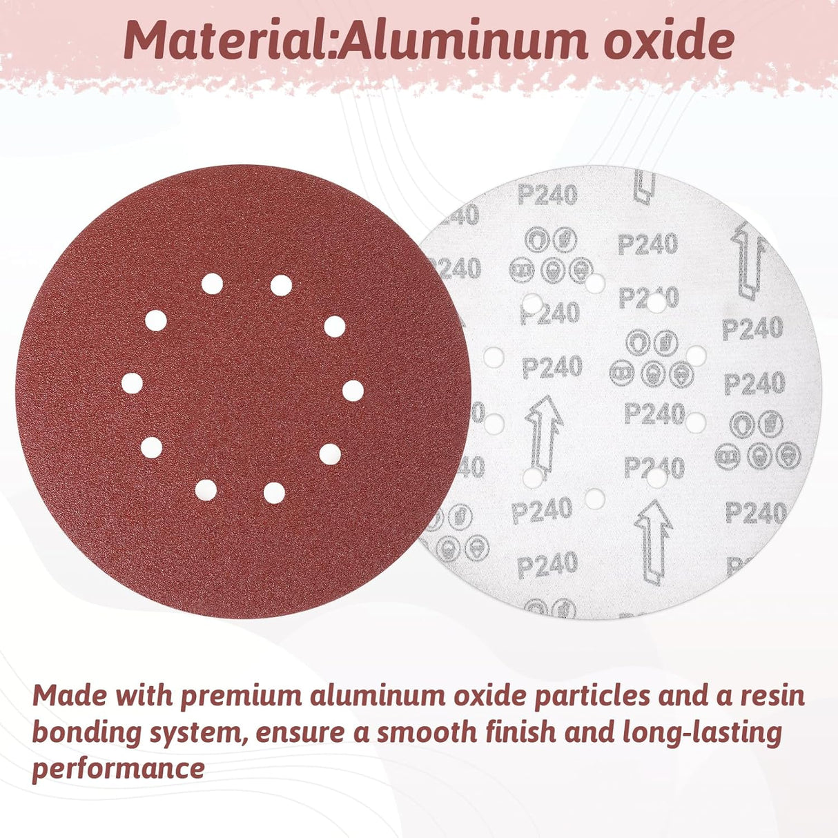 50 Pcs 9-Inch 10-Hole Drywall Sanding Discs Set, 10 Each of 60 80 120 150 240 Grits Hook-and-Loop Sanding Discs for 9" Drywall Sander, Wood Furniture Finishing