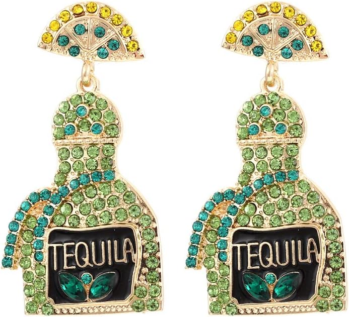 Tequila Earrings, Lime Wine Bottle Dangle Earrings Big Rhinestone Sparkly Earrings For Women Dainty Fashion Crystal Earrings For Party Jewelry Gift