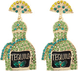 Tequila Earrings, Lime Wine Bottle Dangle Earrings Big Rhinestone Sparkly Earrings For Women Dainty Fashion Crystal Earrings For Party Jewelry Gift