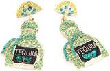 Tequila Earrings, Lime Wine Bottle Dangle Earrings Big Rhinestone Sparkly Earrings For Women Dainty Fashion Crystal Earrings For Party Jewelry Gift - Front View