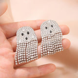 Ghost Earrings For Women, Silvery Dangling Tassel Earring With Cubic Zirconia Lovely Halloween Jewelry Gift - Front View