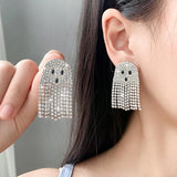 Ghost Earrings For Women, Silvery Dangling Tassel Earring With Cubic Zirconia Lovely Halloween Jewelry Gift - Side View