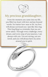 Hug Ring For Granddaughter, Silver Ring For Women With “Always With You” Adjustable And Non Tarnish Minimalist Birthday Jewelry Gift - Side View