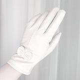 Women Leather Gloves Winter Warm Real Lambskin Fleece Lined Driving Gloves - Front View