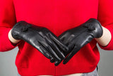 Women Leather Gloves Winter Warm Real Lambskin Fleece Lined Driving Gloves - Top-Down View