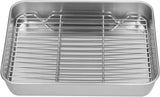 Broiler Pan for Oven, Rectangular Tray Deepened Kitchen Bakeware Rack Roaster Refrigerated Crisper Chassis Grid Roasting Pans Cookie Nonstick Cake Pastry with Grill Set (10.43x8.07x1.96 Inch)