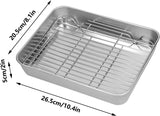 Broiler Pan for Oven, Rectangular Tray Deepened Kitchen Bakeware Rack Roaster Refrigerated Crisper Chassis Grid Roasting Pans Cookie Nonstick Cake Pastry with Grill Set (10.43x8.07x1.96 Inch) - Front View