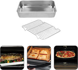 Broiler Pan for Oven, Rectangular Tray Deepened Kitchen Bakeware Rack Roaster Refrigerated Crisper Chassis Grid Roasting Pans Cookie Nonstick Cake Pastry with Grill Set (10.43x8.07x1.96 Inch) - Top-Down View