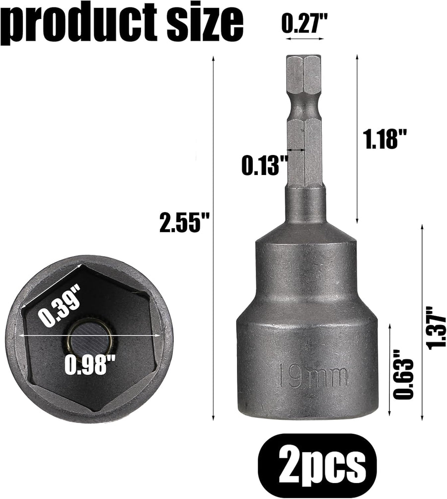 2 Pack RV Scissor Jack Socket, Camper Travel Trailer Jack Drill Adapter, 19mm Hex Drive, 1/4 Inch Hex Shank