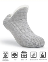 Women Knitted Slipper Socks Cozy Sherpa Fuzzy Non Slip Winter Indoor Double Layer Bedroom Grey Medium Wide - Front View