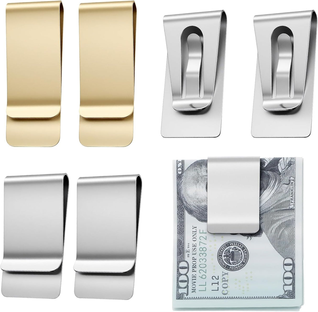6 Pack Stainless Steel Money Clip Metal Cash Holder Credit Business Pocket Wallet Small Men's Slim Clips Card