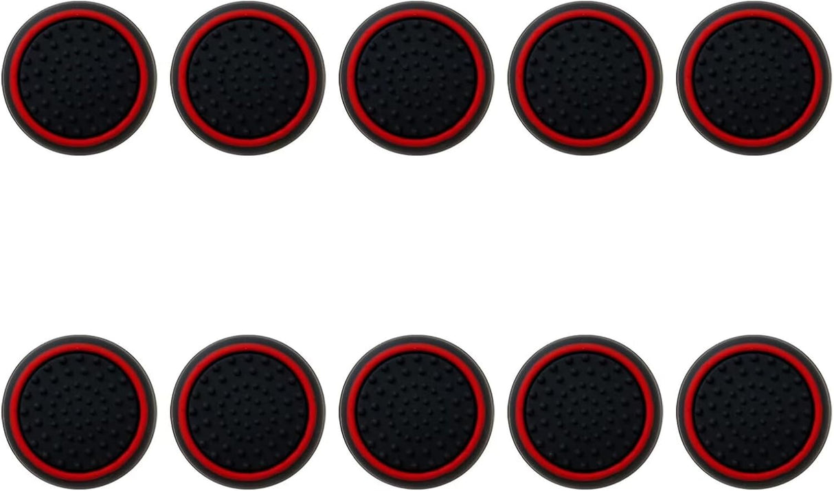 10Pcs Analog Controller Thumb Stick Grip Thumbstick Cap Cover for PS3/PS4/PS5 Controller - Black Background with Red Circle