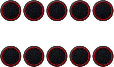 10Pcs Analog Controller Thumb Stick Grip Thumbstick Cap Cover for PS3/PS4/PS5 Controller - Black Background with Red Circle