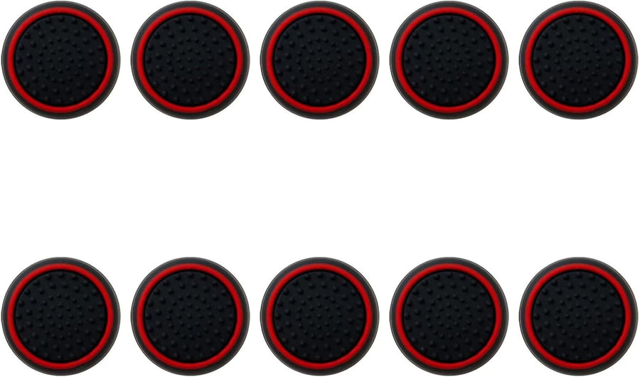 10Pcs Analog Controller Thumb Stick Grip Thumbstick Cap Cover for PS3/PS4/PS5 Controller - Black Background with Red Circle