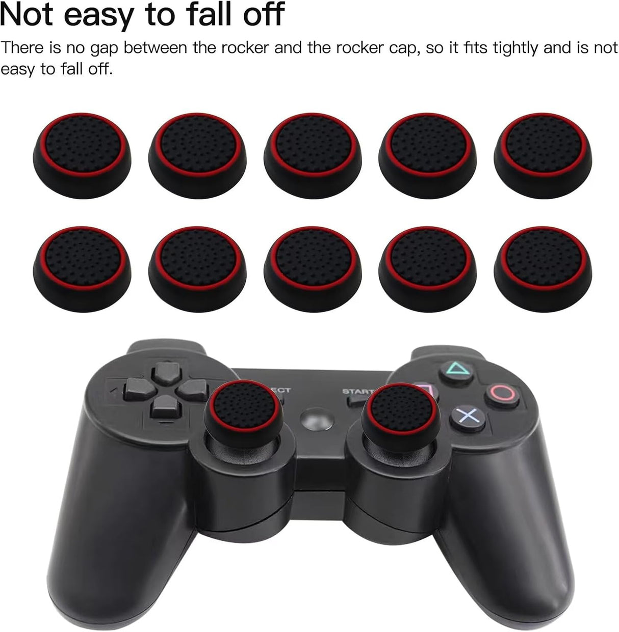 10Pcs Analog Controller Thumb Stick Grip Thumbstick Cap Cover for PS3/PS4/PS5 Controller - Black Background with Red Circle