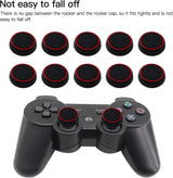 10Pcs Analog Controller Thumb Stick Grip Thumbstick Cap Cover for PS3/PS4/PS5 Controller - Black Background with Red Circle - Front View