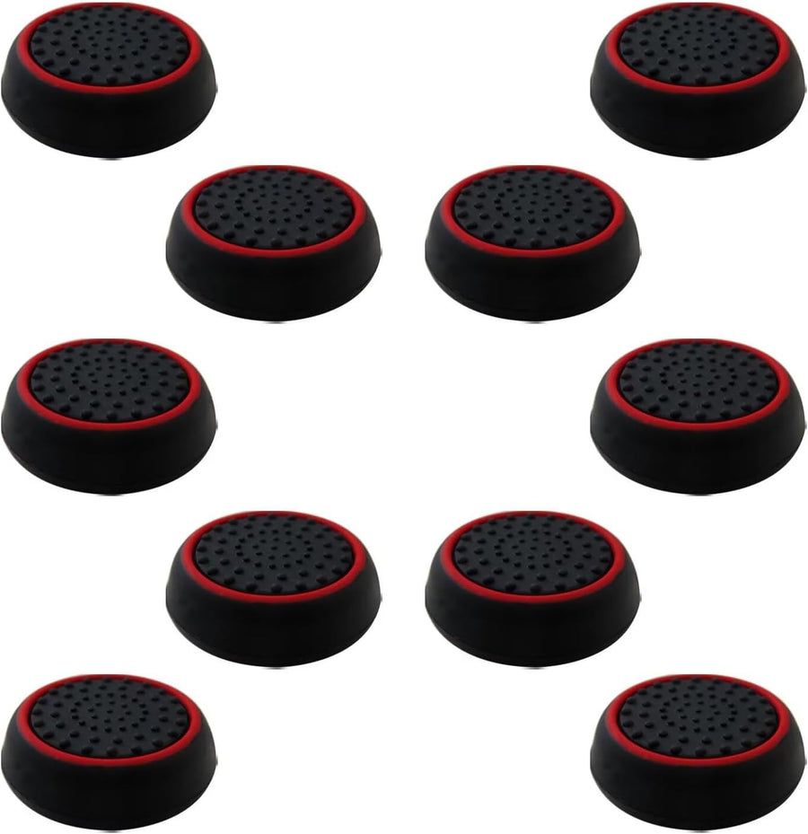 10Pcs Analog Controller Thumb Stick Grip Thumbstick Cap Cover for PS3/PS4/PS5 Controller - Black Background with Red Circle