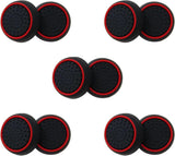 10Pcs Analog Controller Thumb Stick Grip Thumbstick Cap Cover for PS3/PS4/PS5 Controller - Black Background with Red Circle - Top-Down View