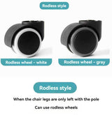 Office Chair Casters Wheels - Set of 5, Universal, Rodless, Silent, Easy Install, Metal, Swivel - Side View