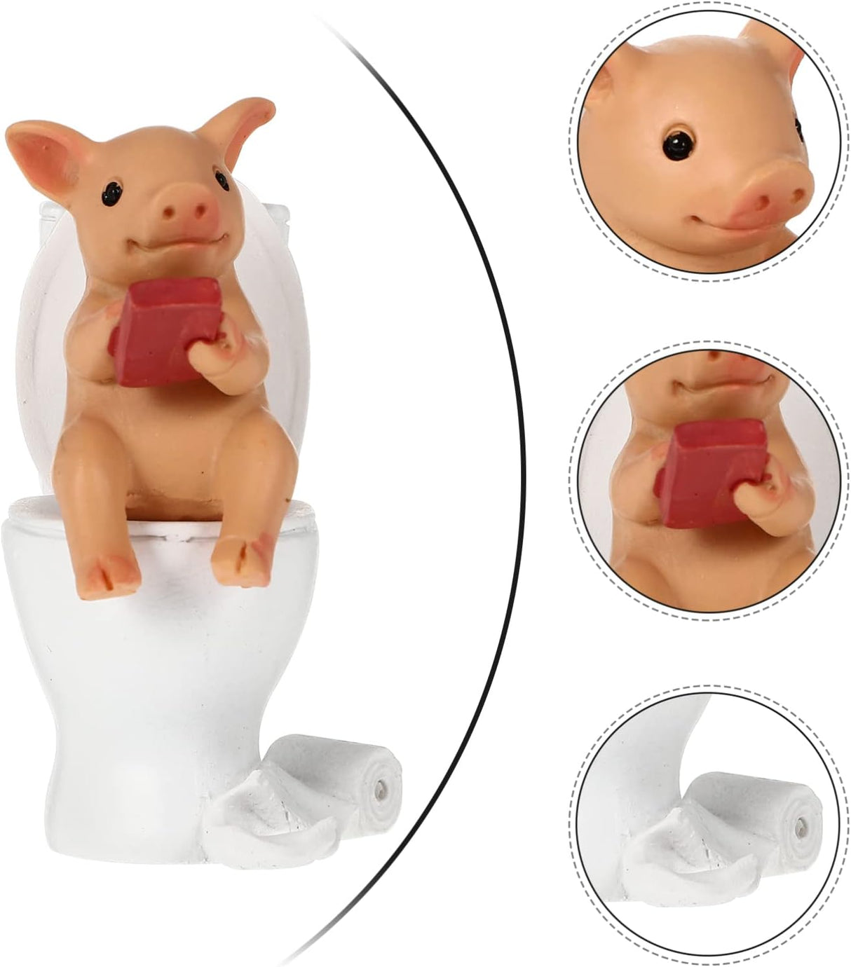 Cabilock Mini Resin Cute Pig Figurines Texting On Toilet Statue, Miniature Piggy Sculpture, Garden Farm Statue Collectible Lawn Ornament Desktop Animals Adornment
