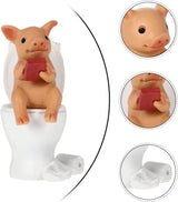 Cabilock Mini Resin Cute Pig Figurines Texting On Toilet Statue, Miniature Piggy Sculpture, Garden Farm Statue Collectible Lawn Ornament Desktop Animals Adornment