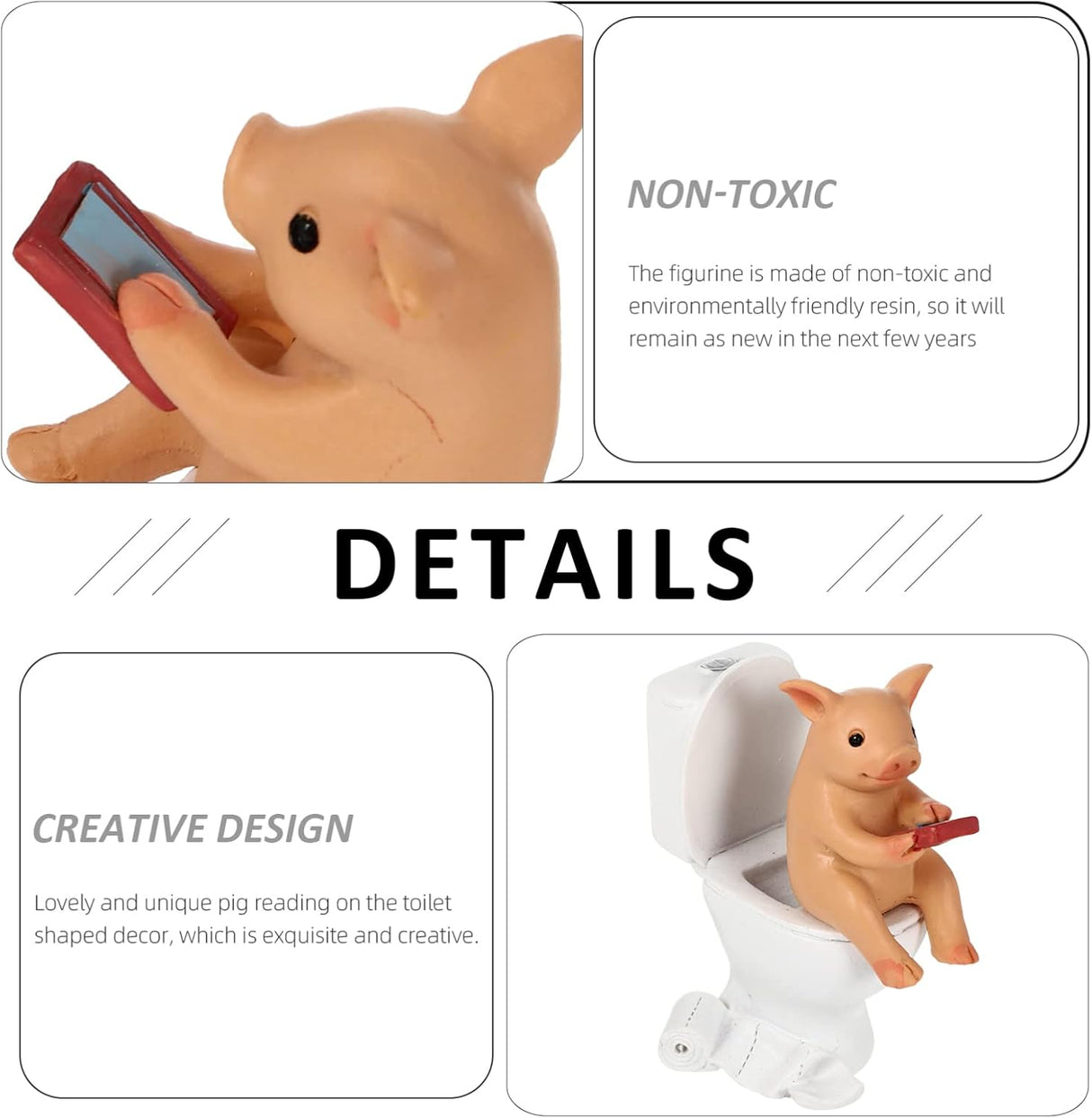 Cabilock Mini Resin Cute Pig Figurines Texting On Toilet Statue, Miniature Piggy Sculpture, Garden Farm Statue Collectible Lawn Ornament Desktop Animals Adornment