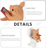 Cabilock Mini Resin Cute Pig Figurines Texting On Toilet Statue, Miniature Piggy Sculpture, Garden Farm Statue Collectible Lawn Ornament Desktop Animals Adornment