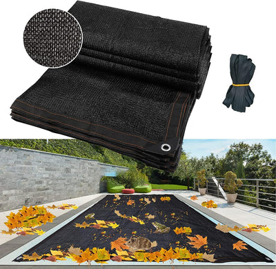 Leaf Net Pool Cover,Protective Mesh Cover with Reinforcement Edge and Rope,All-Weather Outdoor Cover for Inground and Above Ground Swimming Pools, Cuttable Rectangle Shape (12x24ft)