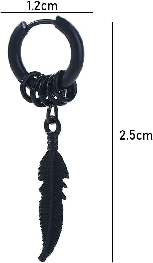 Stainless Steel Feather Design Hoop Earrings, Punk Rock Style Earrings Jewelry, Vintage Leaf Alloy Silver