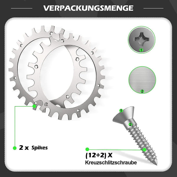 Premium Stainless Steel Spikes for Worx Landroid S/M - 2-Pack with Screws (205mm Wheel)