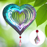 Metal wind chime, hanging garden decoration, stainless steel, heart pattern, spin with 360° rotating hook, 37x20 cm - Front View