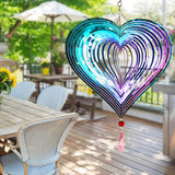 Metal wind chime, hanging garden decoration, stainless steel, heart pattern, spin with 360° rotating hook, 37x20 cm - Side View