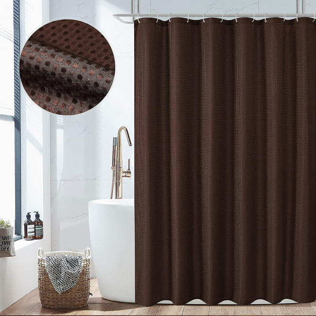 pc Brown Shower Curtain, Waffle Woven Textured Fabric Bathroom Shower
