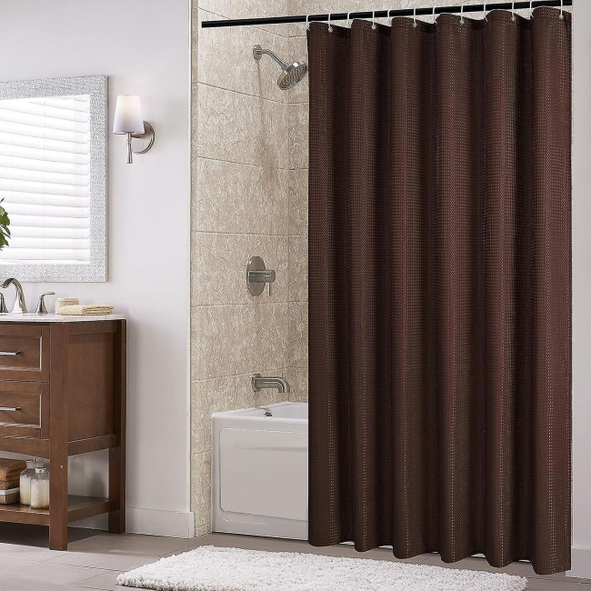 pc Brown Shower Curtain, Waffle Woven Textured Fabric Bathroom Shower