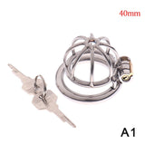 Stainless Steel Chastity Cage with Spikes, 40mm Size - Front View