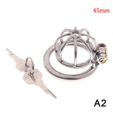 Stainless Steel Chastity Cage with Spikes, 40mm Size - Close-Up Angle