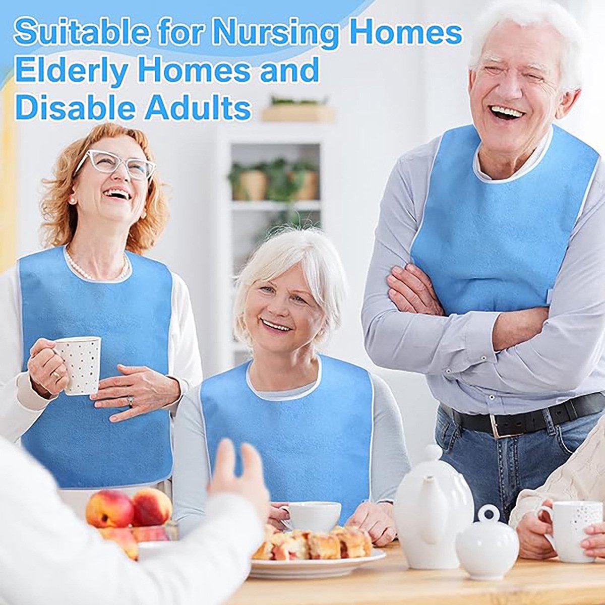 2-Pack - Stain-Resistant Feeding Bibs - Adjustable - Elderly Care Bibs - Light Blue