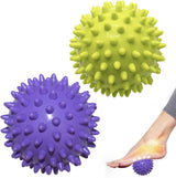 Massage Balls (Set of 2) - Trigger Point Balls - Massage Balls with Relief Points - Pointed Balls - Hedgehog Balls - Massage Balls - Trigger Point Exercise Balls - For Massaging Hand, Leg, Shoulder, Hip and Foot Muscles (Green/Purple 7.5 cm)