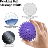 Massage Balls (Set of 2) - Trigger Point Balls - Massage Balls with Relief Points - Pointed Balls - Hedgehog Balls - Massage Balls - Trigger Point Exercise Balls - For Massaging Hand, Leg, Shoulder, Hip and Foot Muscles (Green/Purple 7.5 cm) - Front View