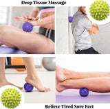 Massage Balls (Set of 2) - Trigger Point Balls - Massage Balls with Relief Points - Pointed Balls - Hedgehog Balls - Massage Balls - Trigger Point Exercise Balls - For Massaging Hand, Leg, Shoulder, Hip and Foot Muscles (Green/Purple 7.5 cm)