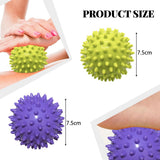 Massage Balls (Set of 2) - Trigger Point Balls - Massage Balls with Relief Points - Pointed Balls - Hedgehog Balls - Massage Balls - Trigger Point Exercise Balls - For Massaging Hand, Leg, Shoulder, Hip and Foot Muscles (Green/Purple 7.5 cm)