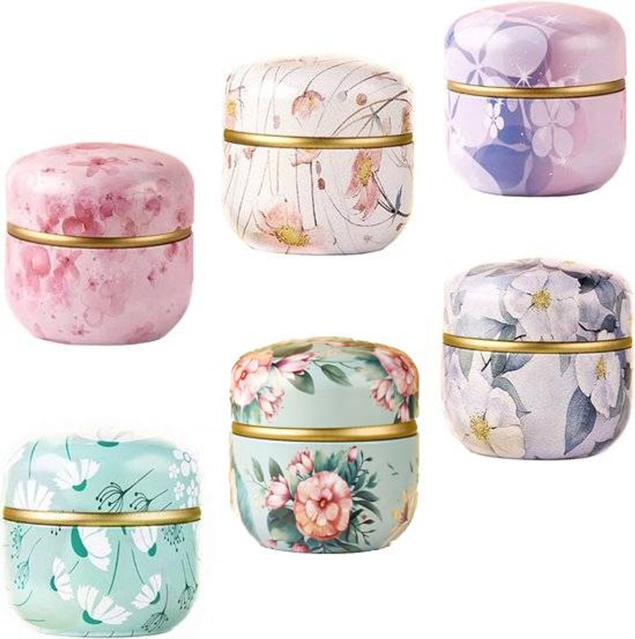 Tea Box | Tea Box - Round Tins - Vintage - 6-Pack - 10 oz Tea Box Loose Tea | Vintage style storage containers for loose tea and herbs, coffee beans, spices, and sugar - Style B