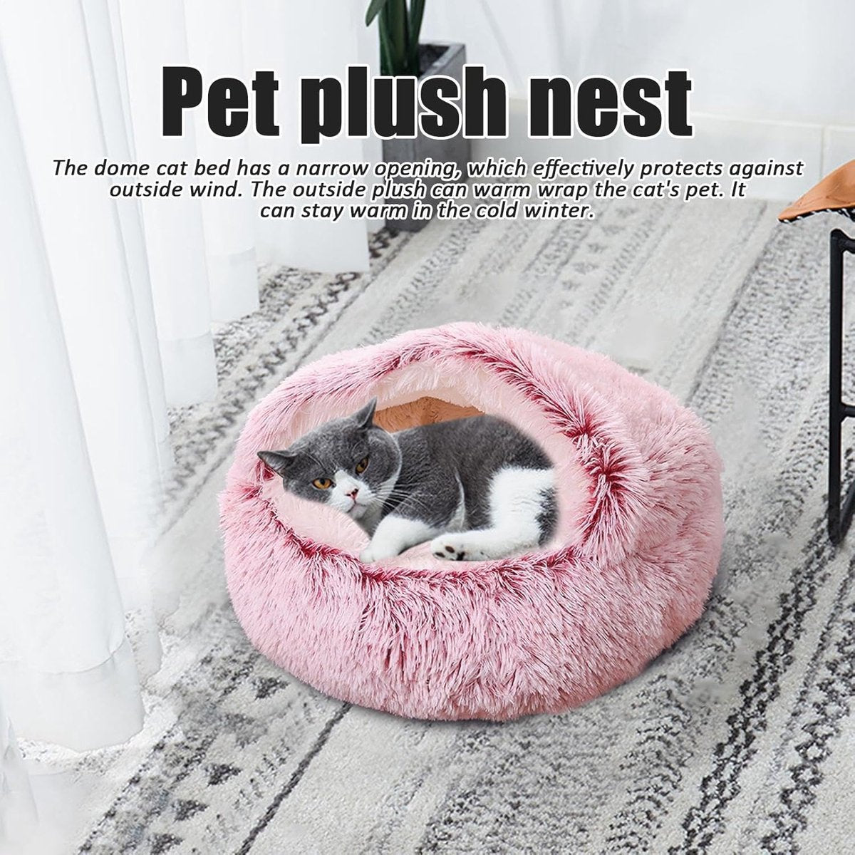 Cat Bed - Cave Cat Basket 40cm - Calming and Anti-Anxiety - For Small Dogs/Cats - Donut - Pink