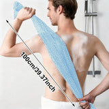 Back Scrubber Set | 2-Piece Exfoliating Shower Towel | Extra Long Exfoliating Washcloth for Men and Women - Scrub Cloth for Body Cleansing and Massage (Blue) - Front View