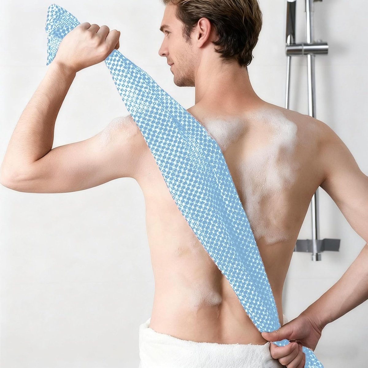 Back Scrubber Set | 2-Piece Exfoliating Shower Towel | Extra Long Exfoliating Washcloth for Men and Women - Scrub Cloth for Body Cleansing and Massage (Blue)