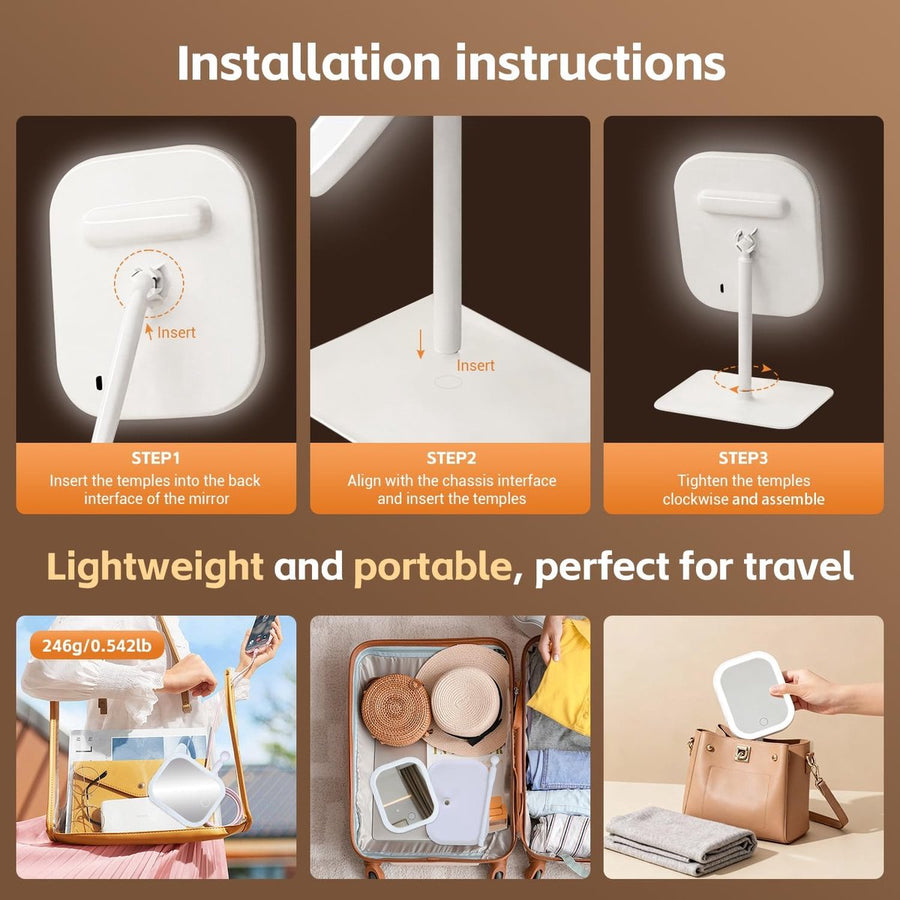 Make-up Mirror with Light - 3 Light Colors - Dimmable - Mirror with Lights - Smart Touch - USB Charging Port