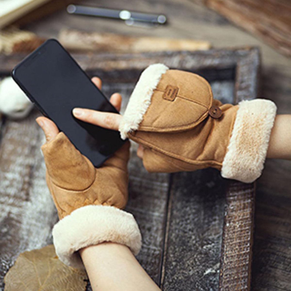 Gloves - Women's Gloves - Warm Gloves - Fingerless Gloves - Suitable for walking, commuting, running, hiking, outdoor activities and cold winters. (Khaki)