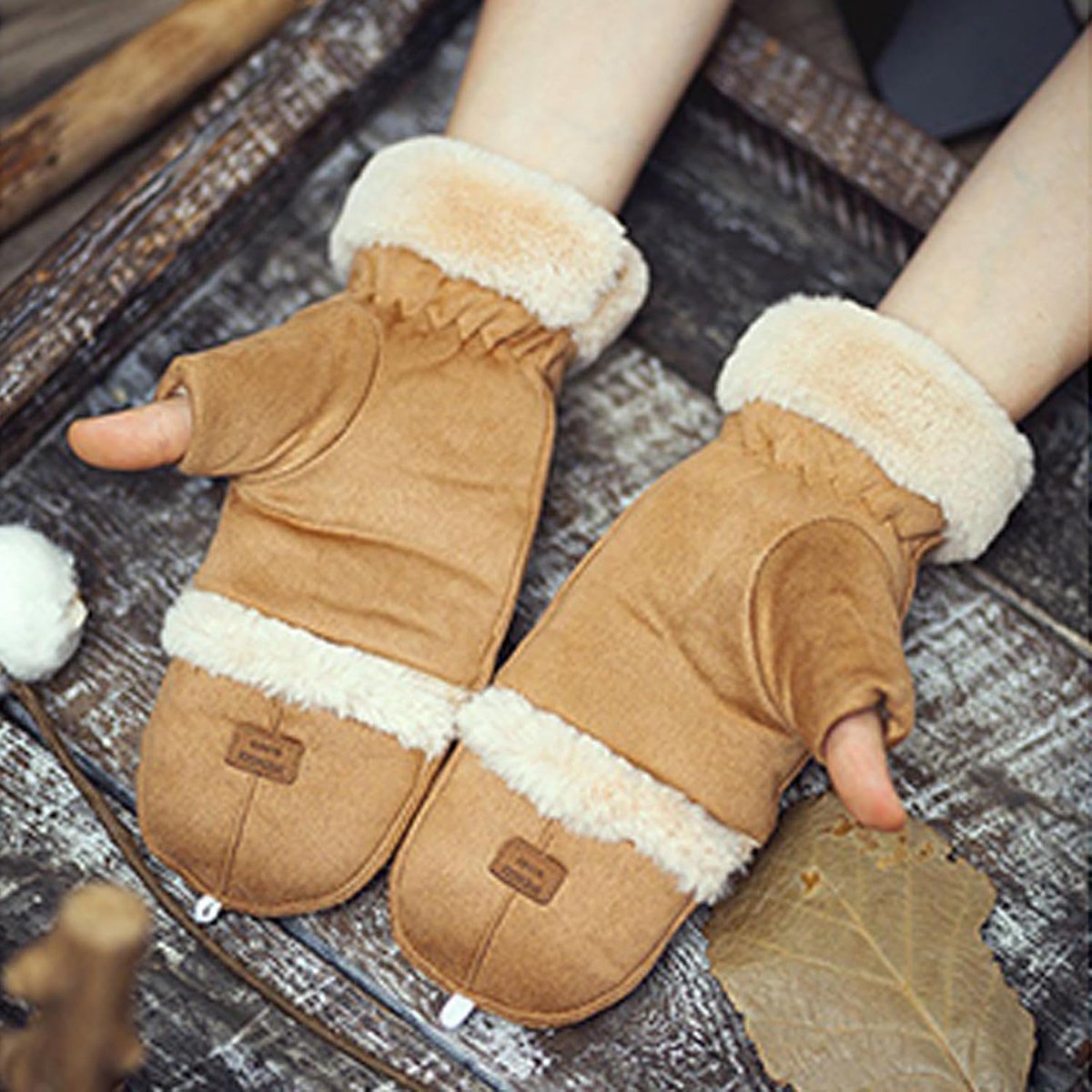 Gloves - Women's Gloves - Warm Gloves - Fingerless Gloves - Suitable for walking, commuting, running, hiking, outdoor activities and cold winters. (Khaki)